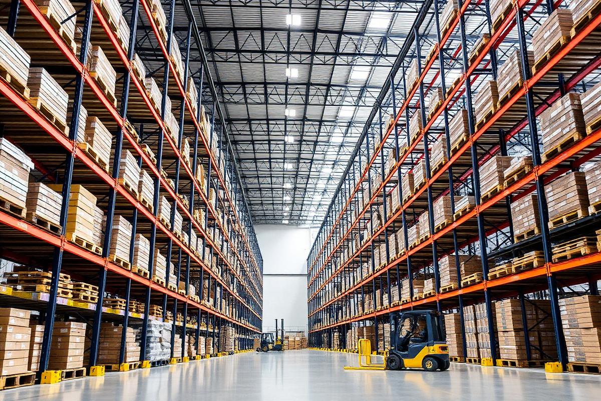 Organised industrial warehouse with racked inventory